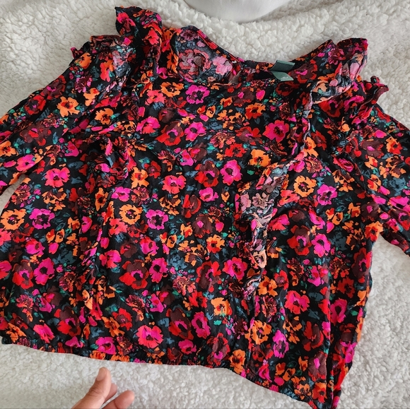 Bohemian Women Long Sleeve Floral Multicolor Blouse Size M 🤎 Wild Fable - Picture 7 of 10